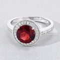 2.25 Ct Round Red Mozambique Garnet and Lab Diamond Prong Silver Pave Halo Ring by Fine Color Jewels