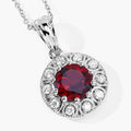 2.25 Ct round red Mozambique Garnet & Lab Diamond prong Silver Halo pendant Necklace by Fine Color Jewels