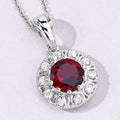 2.25 Ct round red Mozambique Garnet & Lab Diamond prong Silver Halo pendant Necklace by Fine Color Jewels