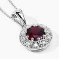 2.25 Ct round red Mozambique Garnet & Lab Diamond prong Silver Halo pendant Necklace by Fine Color Jewels