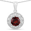 2.25 Ct round red Mozambique Garnet & Lab Diamond prong Silver Halo pendant Necklace