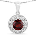 2.25 Ct round red Mozambique Garnet & Lab Diamond prong Silver Halo pendant Necklace by Fine Color Jewels