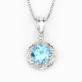 2.25 Ct Round Swiss Blue Topaz and Diamond Prong Silver Floral Pendant Necklace by Fine Color Jewels
