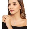 2.25 Ct Round Swiss Blue Topaz and Diamond Prong Silver Floral Pendant Necklace by Fine Color Jewels