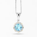 2.25 Ct Round Swiss Blue Topaz and Diamond Prong Silver Floral Pendant Necklace by Fine Color Jewels
