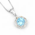2.25 Ct Round Swiss Blue Topaz and Diamond Prong Silver Floral Pendant Necklace by Fine Color Jewels