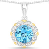2.25 Ct Round Swiss Blue Topaz and Diamond Prong Silver Floral Pendant Necklace