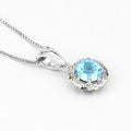 2.25 Ct Round Swiss Blue Topaz and Diamond Prong Silver Floral Pendant Necklace by Fine Color Jewels