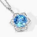 2.25 Ct round Swiss Blue Topaz and Lab Diamond prong Silver flower pendant Necklace by Fine Color Jewels