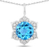 2.25 Ct round Swiss Blue Topaz and Lab Diamond prong Silver flower pendant Necklace