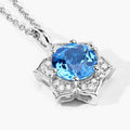 2.25 Ct round Swiss Blue Topaz and Lab Diamond prong Silver flower pendant Necklace by Fine Color Jewels
