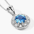 2.25 Ct round Swiss Blue Topaz & Lab Diamond prong Silver Halo pendant Necklace by Fine Color Jewels
