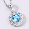2.25 Ct round Swiss Blue Topaz & Lab Diamond prong Silver Halo pendant Necklace by Fine Color Jewels