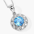 2.25 Ct round Swiss Blue Topaz & Lab Diamond prong Silver Halo pendant Necklace by Fine Color Jewels