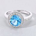 2.25 Ct Round Swiss Blue Topaz Lab Diamond Prong Silver Pave Halo Ring by Fine Color Jewels