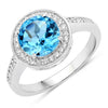 2.25 Ct Round Swiss Blue Topaz Lab Diamond Prong Silver Pave Halo Ring
