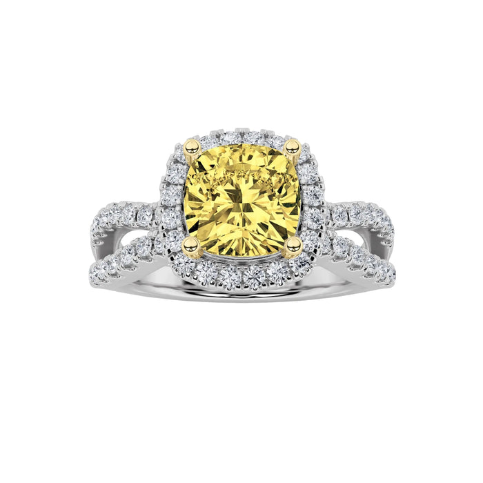 2.25Cttw Elongated Cushion Shaped Yellow Lab Grown Diamond (F/VS) Engagement Ring 14K Gold by Fine Color Jewels