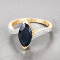 2.26ct Marquise Blue Sapphire and Diamond Prong 14K Yellow Gold Bypass Engagement Ring by Fine Color Jewels