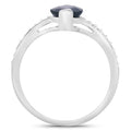 2.26ct Marquise Blue Sapphire and White Diamond Prong 14K White Gold Bypass Engagement Ring by Fine Color Jewels