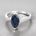 2.26ct Marquise Blue Sapphire and White Diamond Prong 14K White Gold Bypass Engagement Ring by Fine Color Jewels