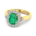 2.28 Ct Cushion Green Zambian Emerald and White Diamond prong 14k Gold Halo Statement Ring by Fine Color Jewels