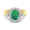 2.28 Ct Cushion Green Zambian Emerald and White Diamond prong 14k Gold Halo Statement Ring by Fine Color Jewels