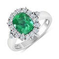 2.28 Ct Cushion Green Zambian Emerald and White Diamond prong 14k Gold Halo Statement Ring by Fine Color Jewels