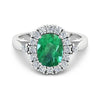 2.28 Ct Cushion Green Zambian Emerald and White Diamond prong 14k Gold Halo Statement Ring