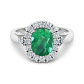 2.28 Ct Cushion Green Zambian Emerald and White Diamond prong 14k Gold Halo Statement Ring by Fine Color Jewels