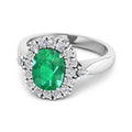 2.28 Ct Cushion Green Zambian Emerald and White Diamond prong 14k Gold Halo Statement Ring by Fine Color Jewels