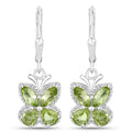 2.28 Ct Green Peridot Prong Silver Butterfly Leverback Earrings by Fine Color Jewels