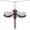 2.29 Ct Red Garnet Prong Silver Dragonfly Pendant Cable Chain Necklace