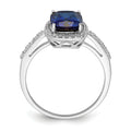 2.3 Ct Cushion Blue Created Sapphire & CZ Prong Rhodium-Plated Silver Halo Pave Band Ring by Fine Color Jewels