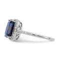 2.3 Ct Cushion Blue Created Sapphire & CZ Prong Rhodium-Plated Silver Halo Pave Band Ring by Fine Color Jewels
