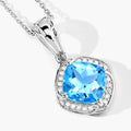 2.30 Ct Cushion Swiss Blue Topaz and Lab Diamond Prong Silver Halo pendant Necklace by Fine Color Jewels