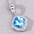 2.30 Ct Cushion Swiss Blue Topaz and Lab Diamond Prong Silver Halo pendant Necklace by Fine Color Jewels