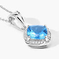 2.30 Ct Cushion Swiss Blue Topaz and Lab Diamond Prong Silver Halo pendant Necklace by Fine Color Jewels