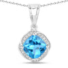 2.30 Ct Cushion Swiss Blue Topaz and Lab Diamond Prong Silver Halo pendant Necklace