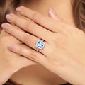 2.30 Ct Cushion Swiss Blue Topaz Lab Diamond Prong Silver Halo Ring by Fine Color Jewels