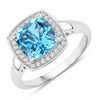 2.30 Ct Cushion Swiss Blue Topaz Lab Diamond Prong Silver Halo Ring