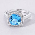 2.30 Ct Cushion Swiss Blue Topaz Lab Diamond Prong Silver Halo Ring by Fine Color Jewels