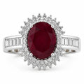 2.30 Ct Oval Pink Ruby & White Diamond Prong 14K White Gold Halo Cocktail Ring by Fine Color Jewels