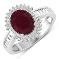 2.30 Ct Oval Pink Ruby & White Diamond Prong 14K White Gold Halo Cocktail Ring by Fine Color Jewels