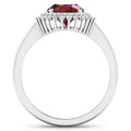 2.30 Ct Oval Pink Ruby & White Diamond Prong 14K White Gold Halo Cocktail Ring by Fine Color Jewels