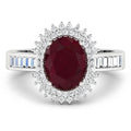 2.30 Ct Oval Pink Ruby & White Diamond Prong 14K White Gold Halo Cocktail Ring by Fine Color Jewels
