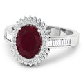 2.30 Ct Oval Pink Ruby & White Diamond Prong 14K White Gold Halo Cocktail Ring by Fine Color Jewels