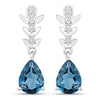 2.30 Ct Pear Deep Blue London Blue Topaz & Lab Diamond Prong Silver Teardrop Dangle Earrings
