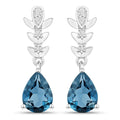 2.30 Ct Pear Deep Blue London Blue Topaz & Lab Diamond Prong Silver Teardrop Dangle Earrings by Fine Color Jewels