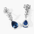 2.30 Ct Pear Deep Blue London Blue Topaz & Lab Diamond Prong Silver Teardrop Dangle Earrings by Fine Color Jewels