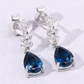 2.30 Ct Pear Deep Blue London Blue Topaz & Lab Diamond Prong Silver Teardrop Dangle Earrings by Fine Color Jewels